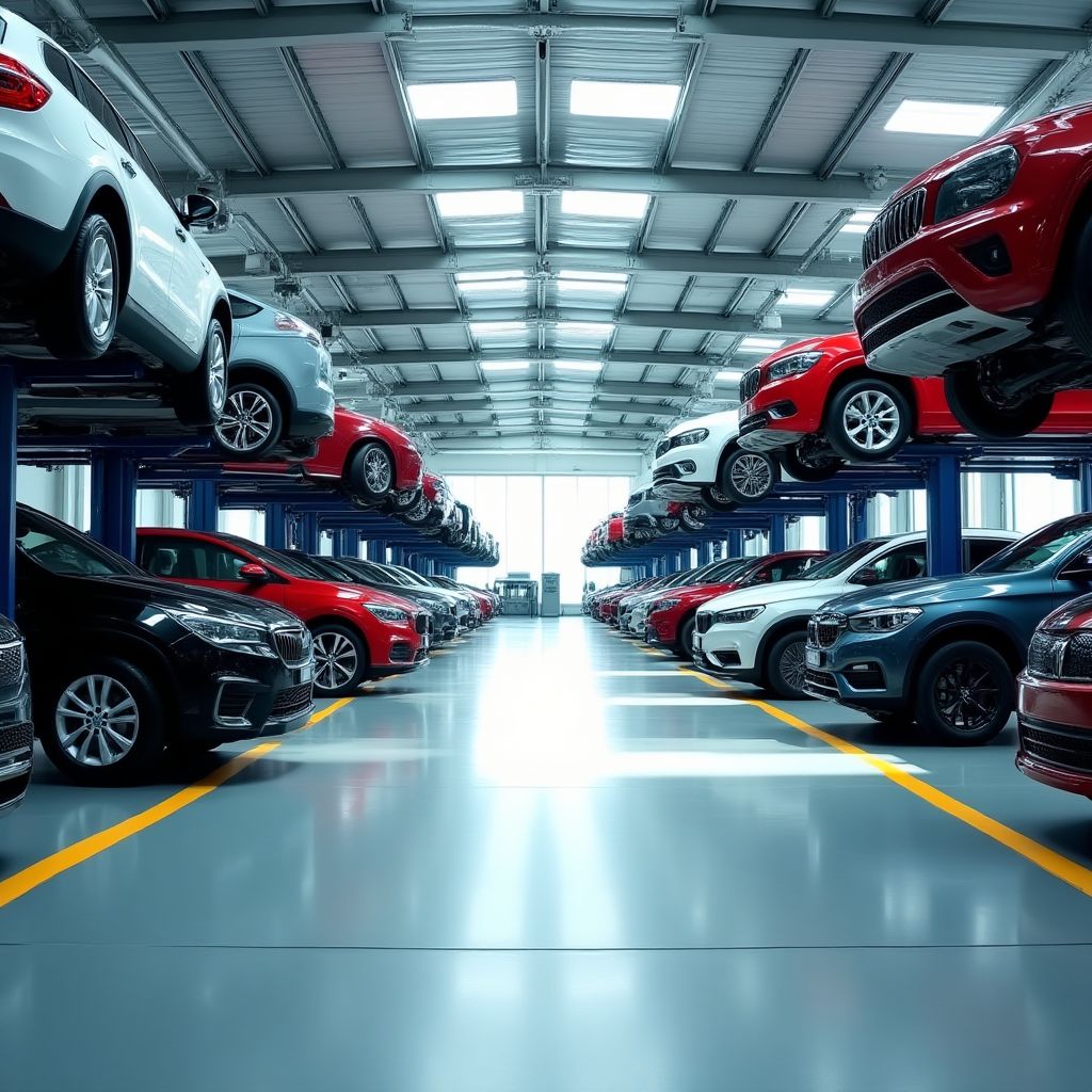 Pohled na moderní automechanickou dílnu s týmem profesionálů