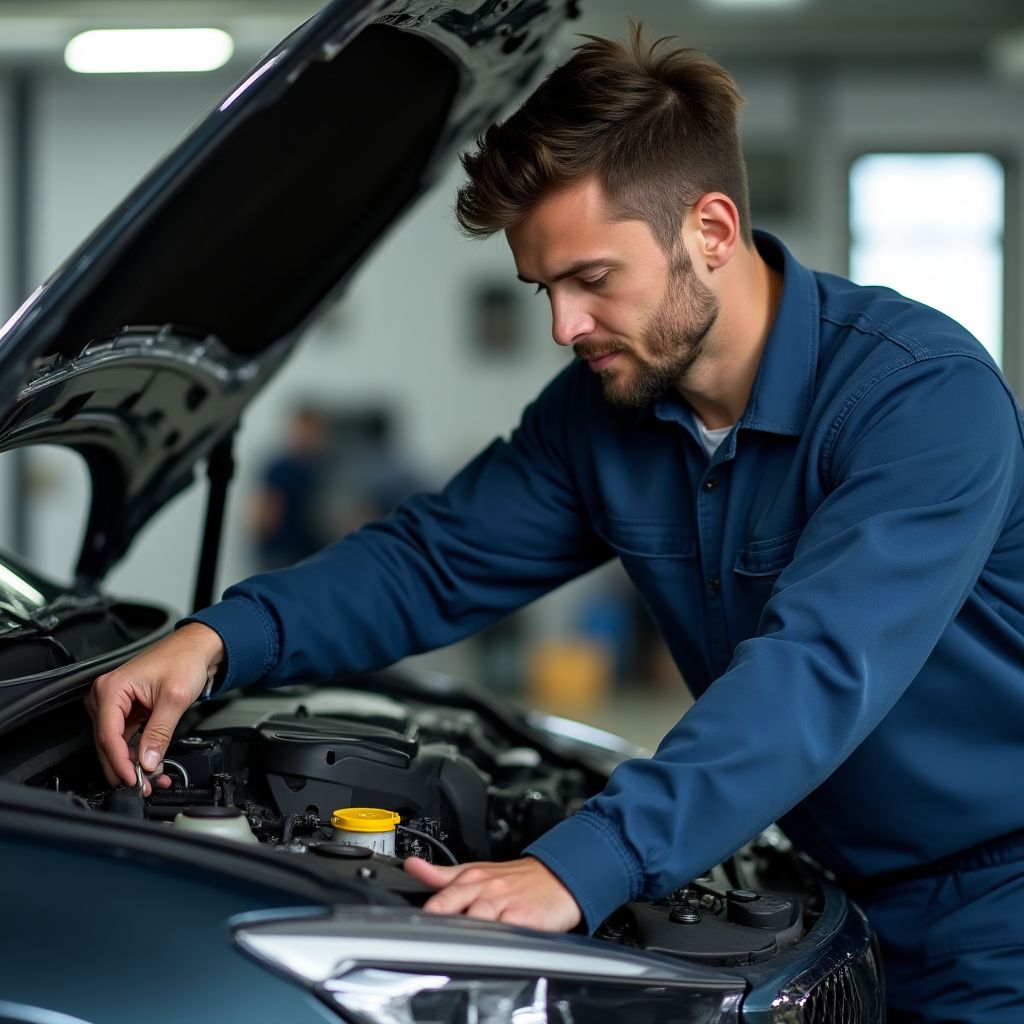 Mechanik pracující na motoru vozu
